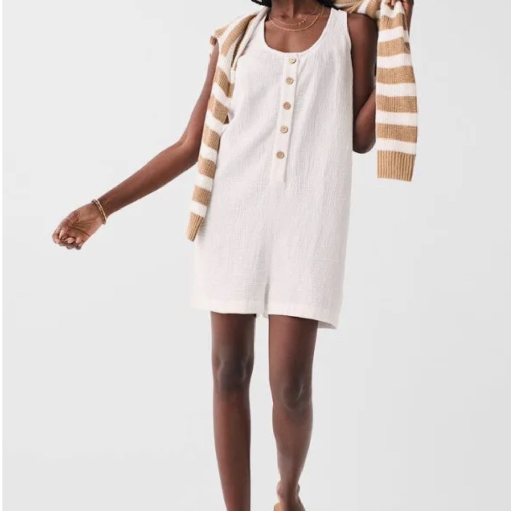 White Sleeveless Button-Down Romper
